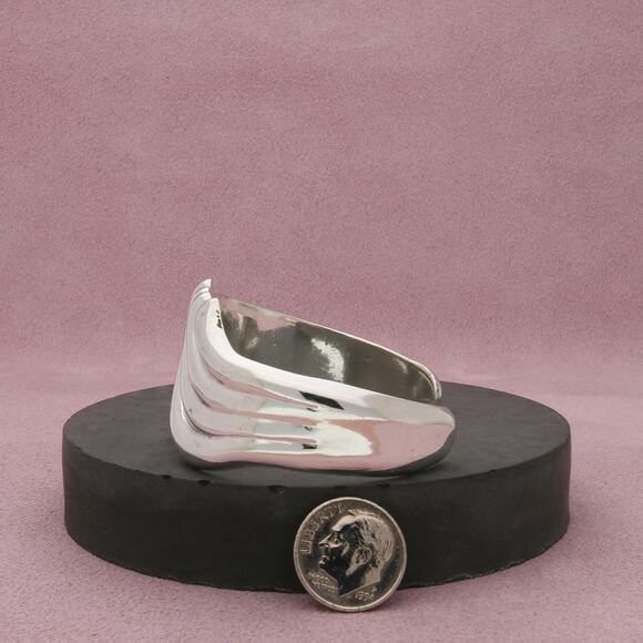 taxco mexico sterling silver vitage ribbed cuff bracelet size 6.5in - Picture 2 of 3